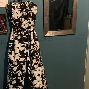 Black and White Floral Maxi jumpsuit with belt